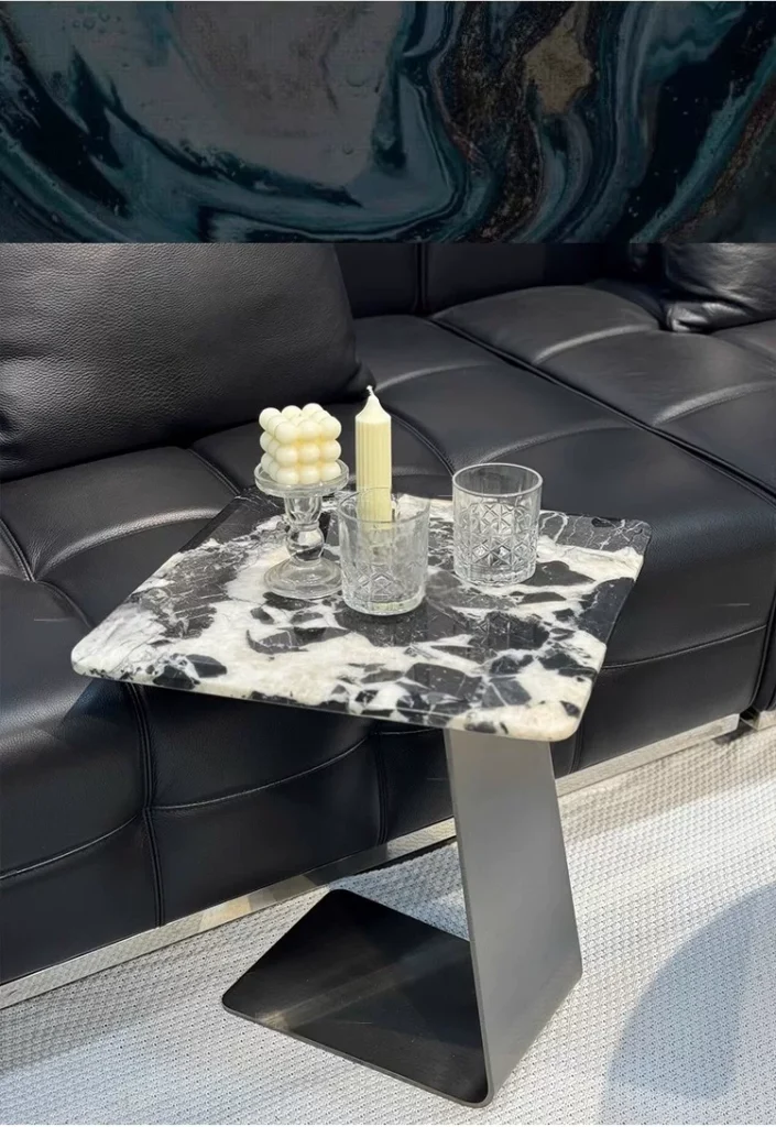 Square Stone Side Table with Geometric Pedestal — alternate view 6