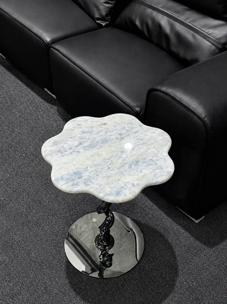 Pink Stone Petal Side Table with Sculptural Metal Base — alternate view 6