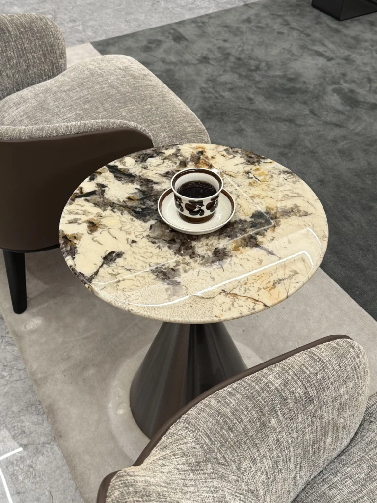 Natural Stone Round Side Table with Fluted Conical Base — alternate view 2