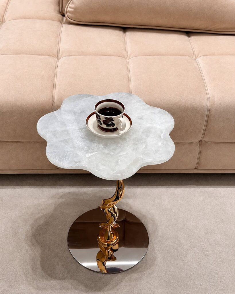 Pink Stone Petal Side Table with Sculptural Metal Base — alternate view 3