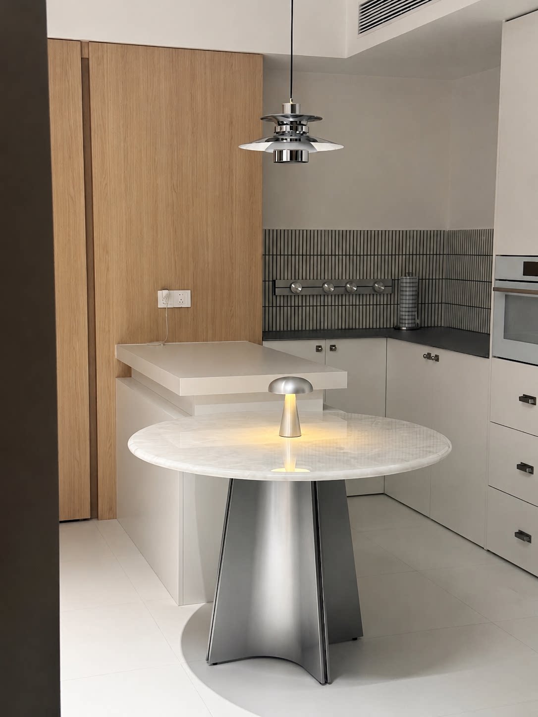 Cali Ice Stone Round Dining Table with Lazy Susan