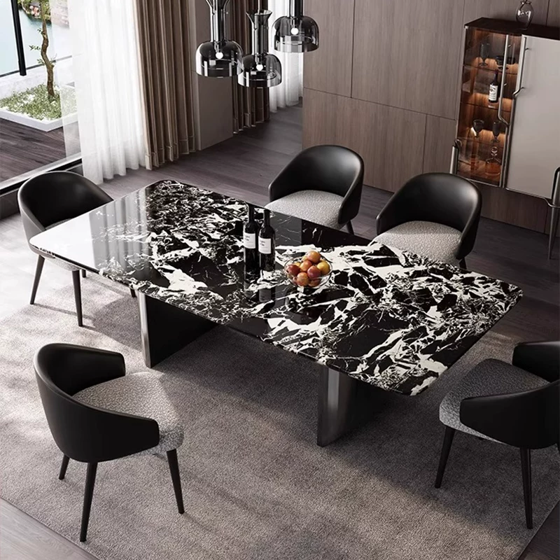 Black and White Marble Dining Table — Rectangular and Round Designs