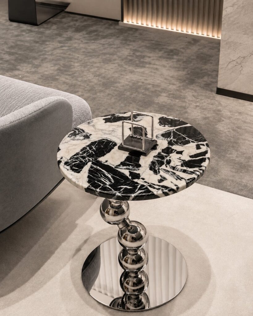 Blue Jade Stone Round Side Table with Stacked Sphere Base — alternate view 7