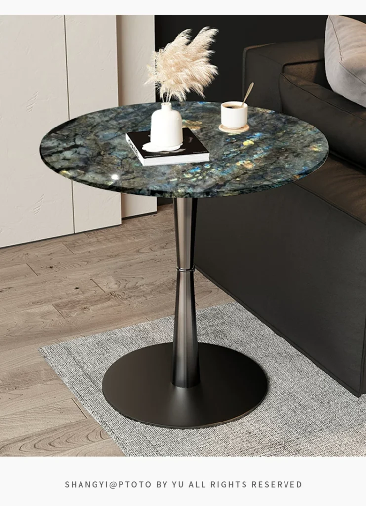 Natural Stone Round Side Table with Geometric Metal Base — alternate view 7