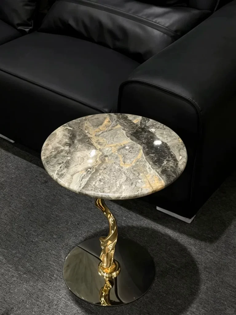 Pink Stone Petal Side Table with Sculptural Metal Base — alternate view 5
