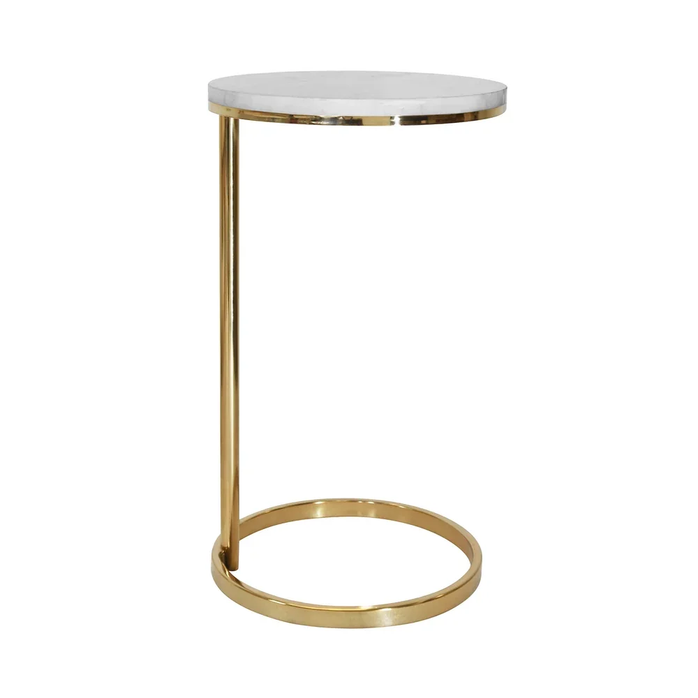 C-Shaped Marble Top Side Table with Gold Metal Frame