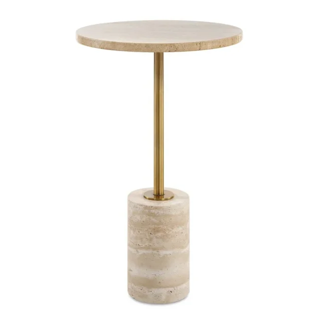 Round Travertine Accent Table