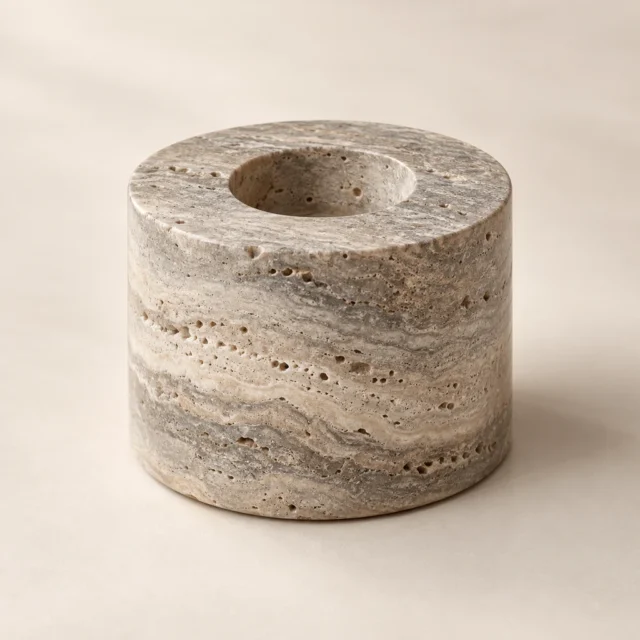 Candle Holder Silver Travertine