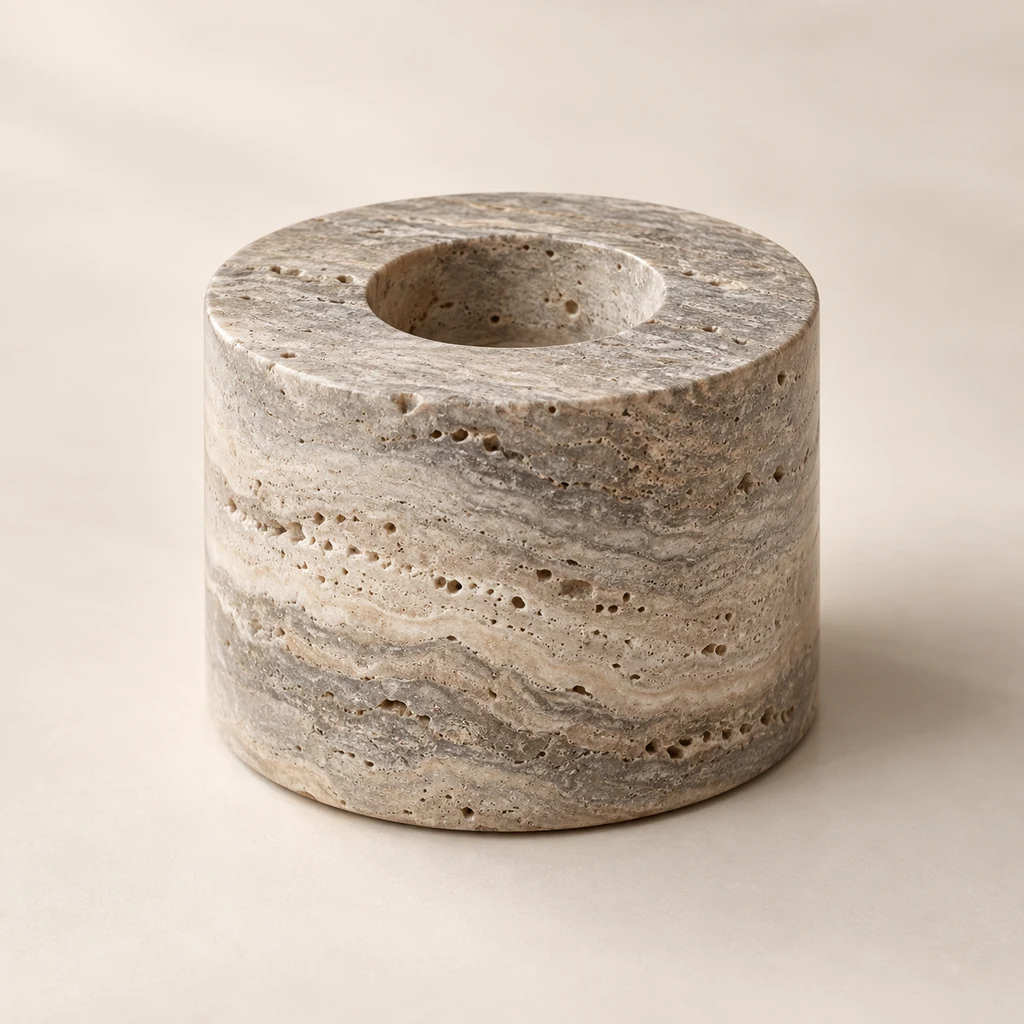 Candle Holder Silver Travertine