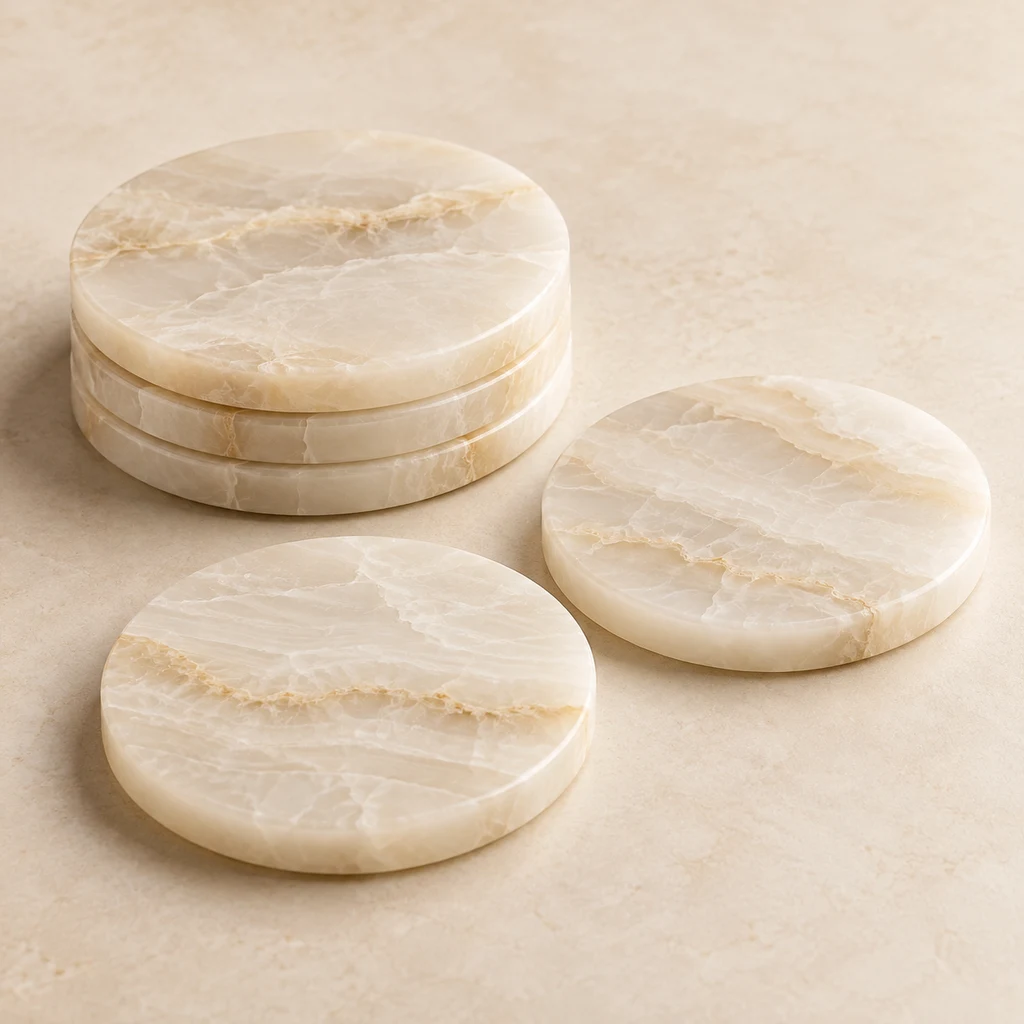 Coaster Set White Onyx