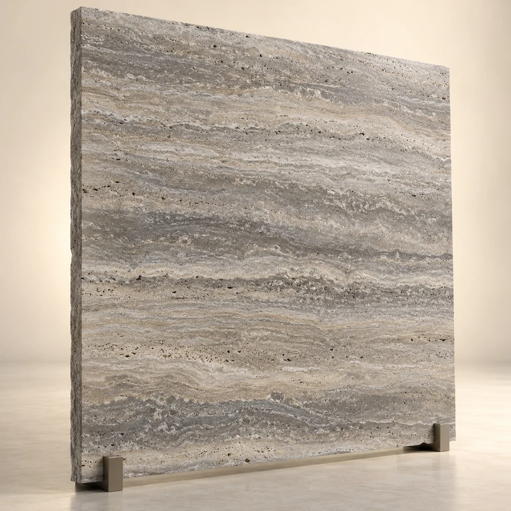 Reception Feature Slab Silver Travertine