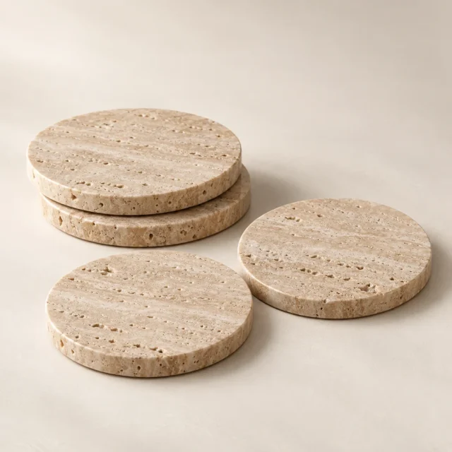 Coaster Set Classic Beige Travertine