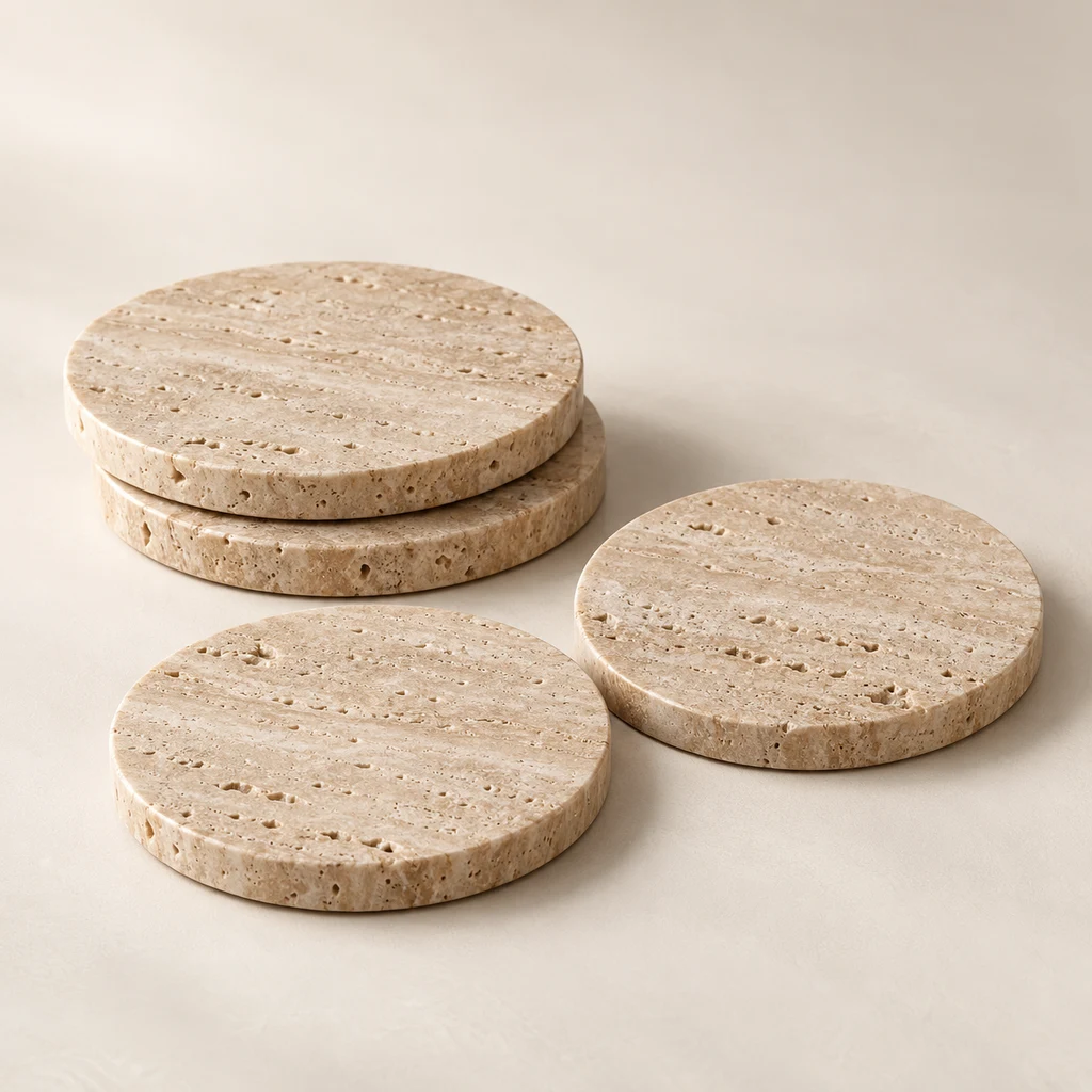 Coaster Set Classic Beige Travertine