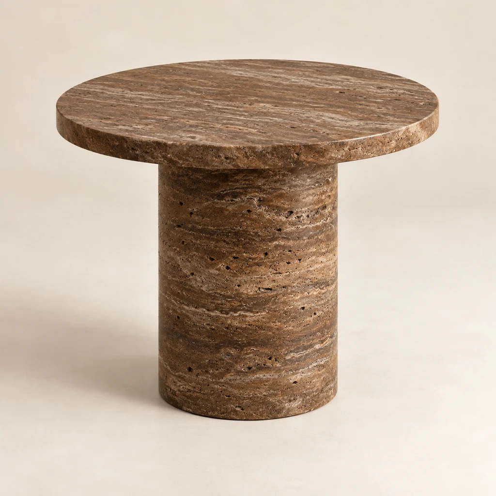 Round Side Table Noce Travertine
