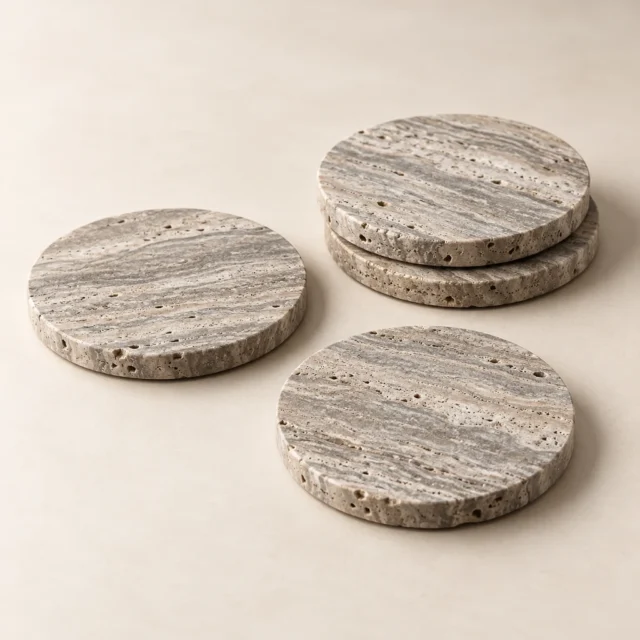Coaster Set Silver Travertine