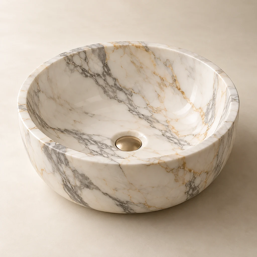 Stone Basin Vanity - Calacatta Round Basin