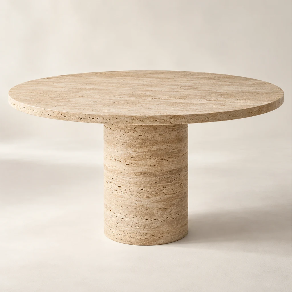 Pedestal Dining Table - Travertine Round 120