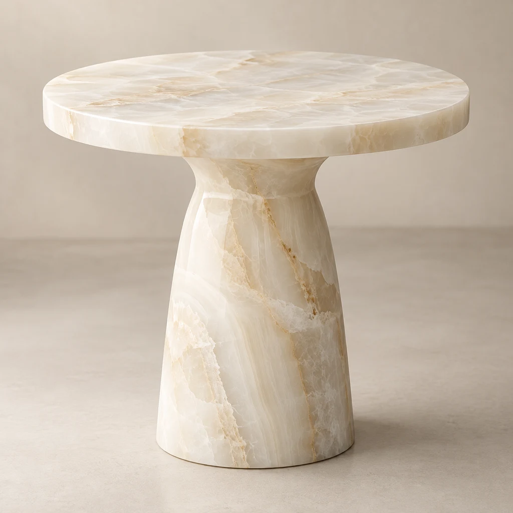 Round Side Table White Onyx