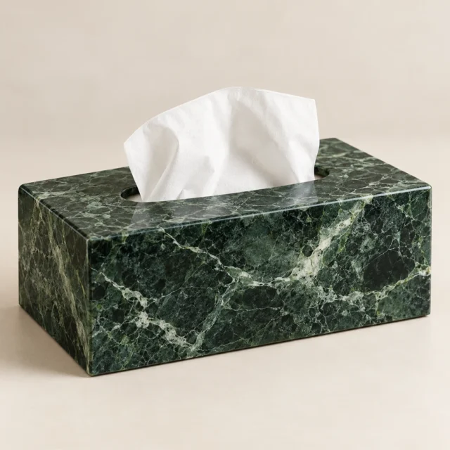 Tissue Box Forest Green Marble