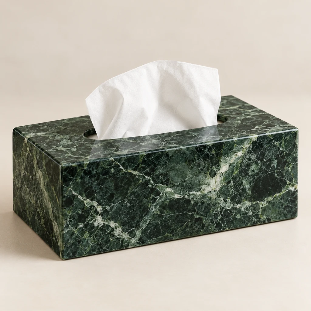 Tissue Box Forest Green Marble