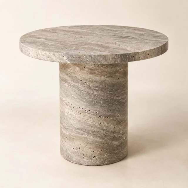 Round Side Table Silver Travertine
