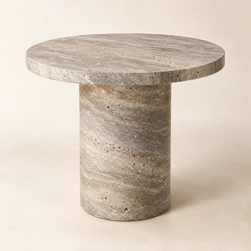 Round Side Table Silver Travertine