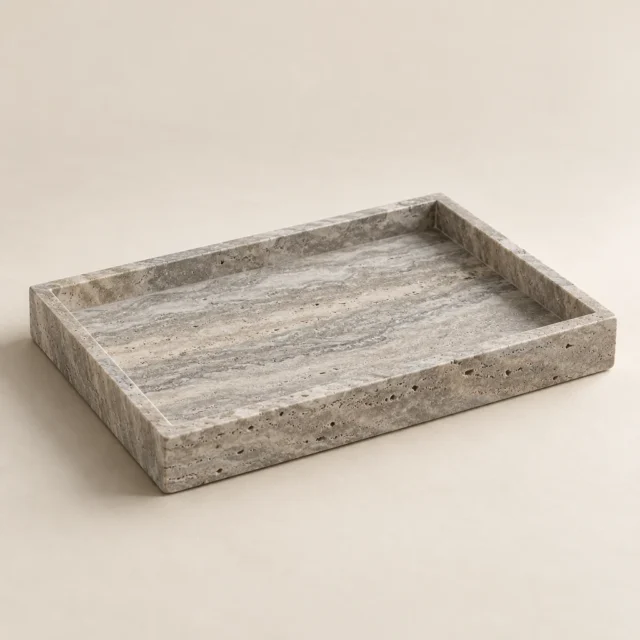 Decorative Tray Silver Travertine