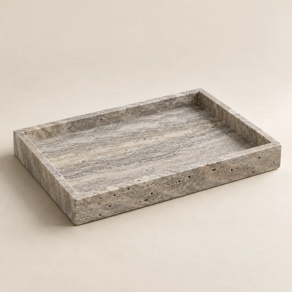 Decorative Tray Silver Travertine