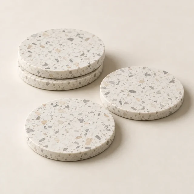 Coaster Set White Terrazzo