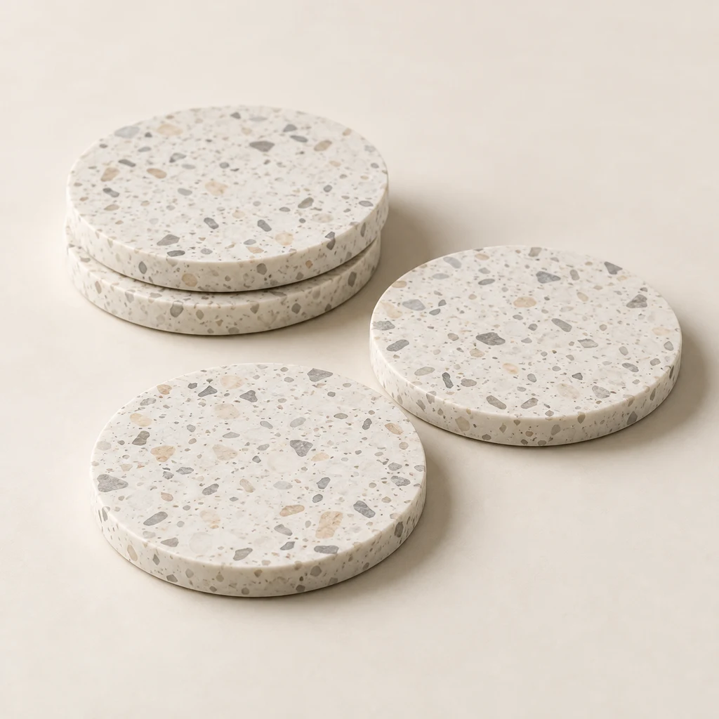 Coaster Set White Terrazzo