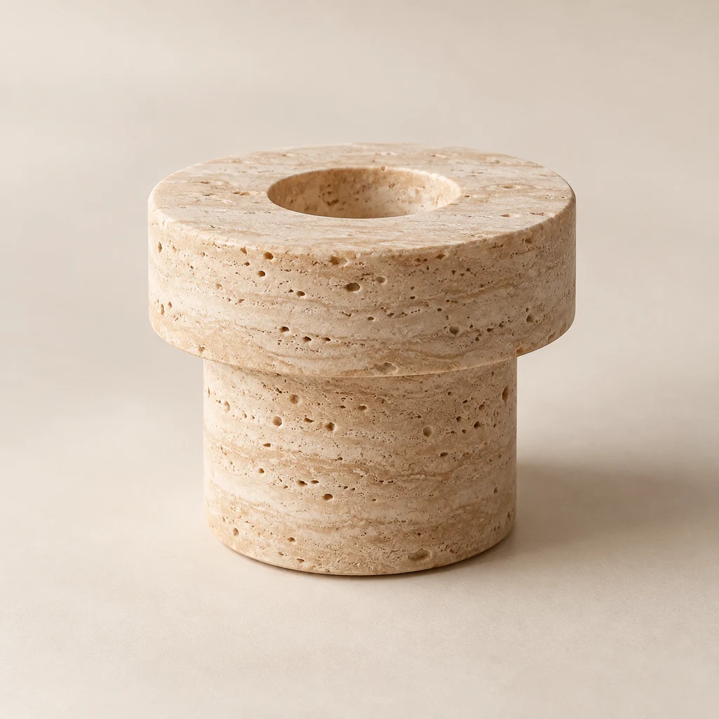 Candle Holder Classic Beige Travertine