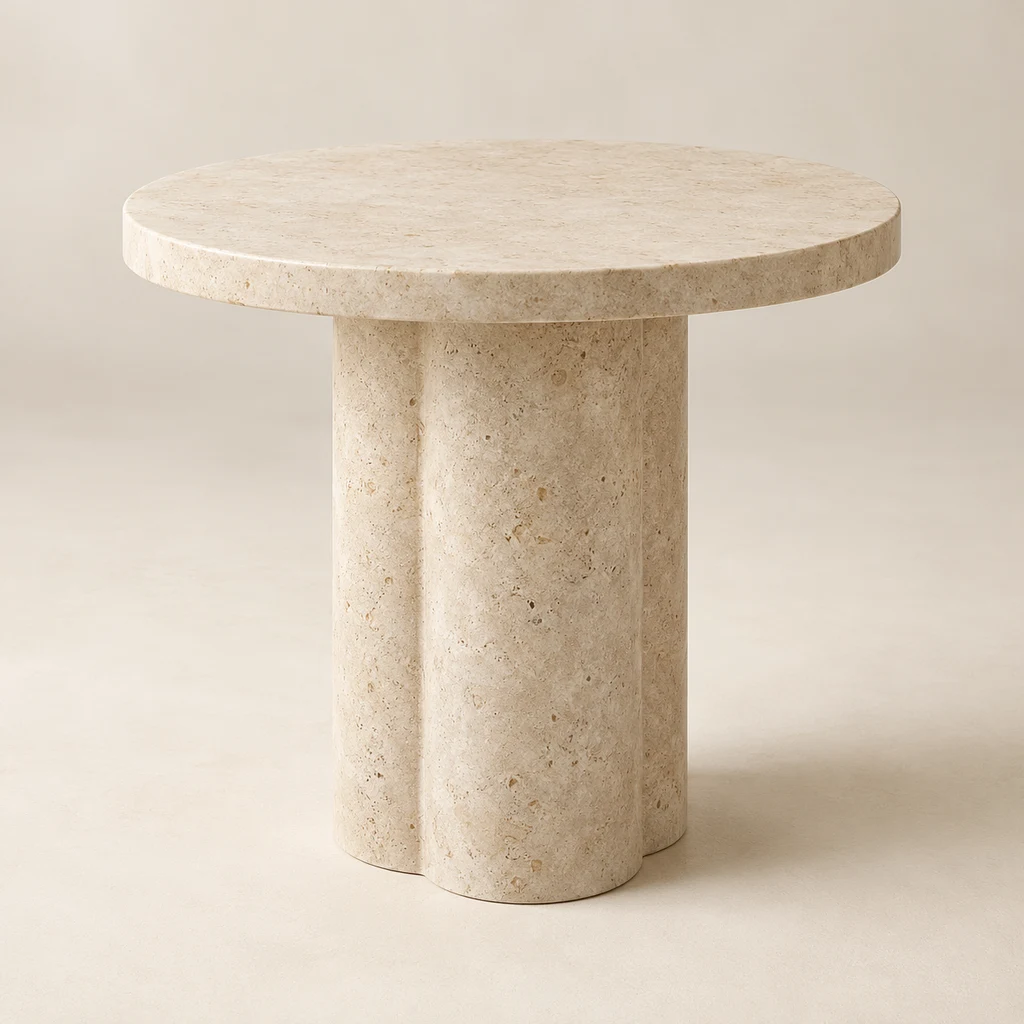 Round Side Table Crema Limestone