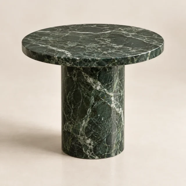Round Side Table Forest Green Marble