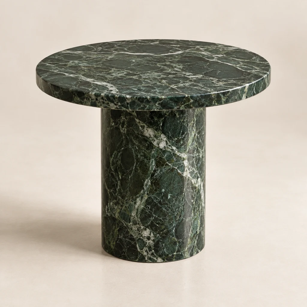 Round Side Table Forest Green Marble