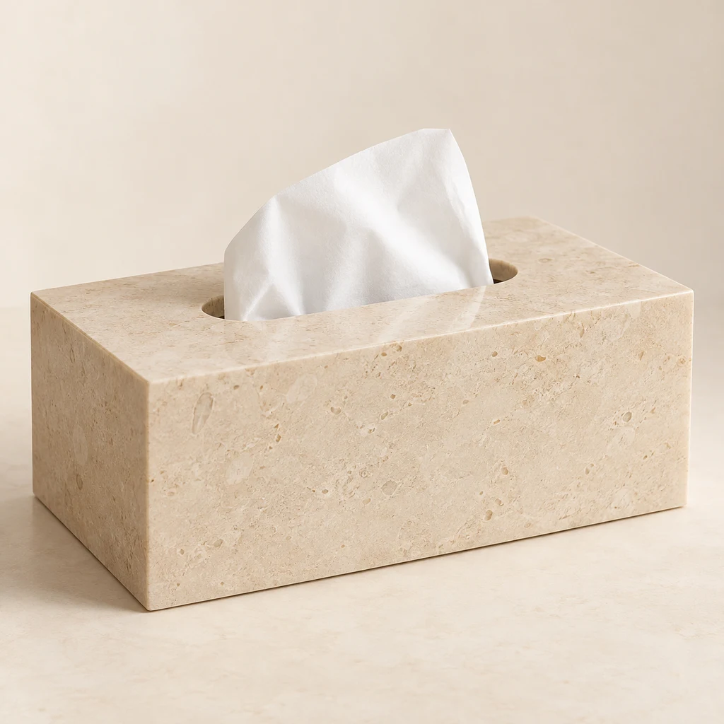 Tissue Box Crema Limestone
