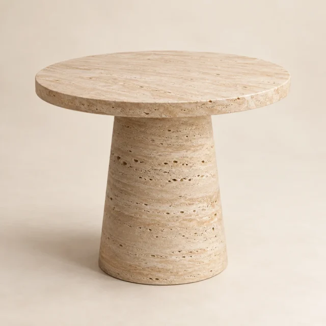 Round Side Table Classic Beige Travertine