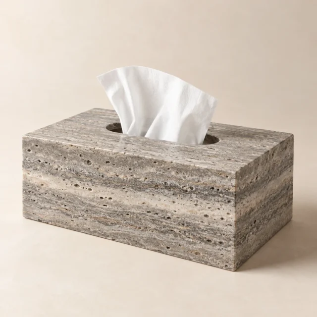 Tissue Box Silver Travertine
