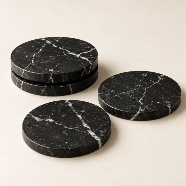 Sculpted Marble Coaster Set - Nero Marquina