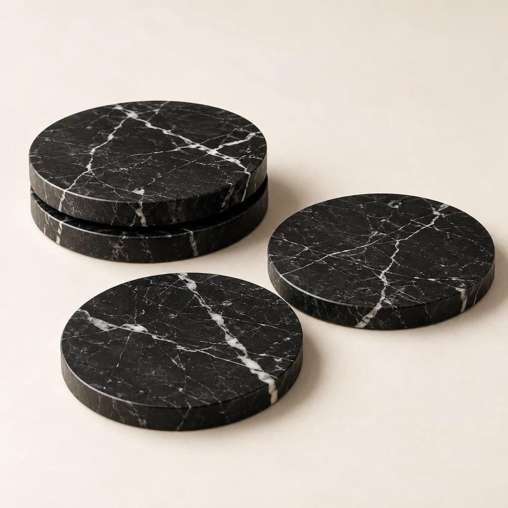 Sculpted Marble Coaster Set - Nero Marquina