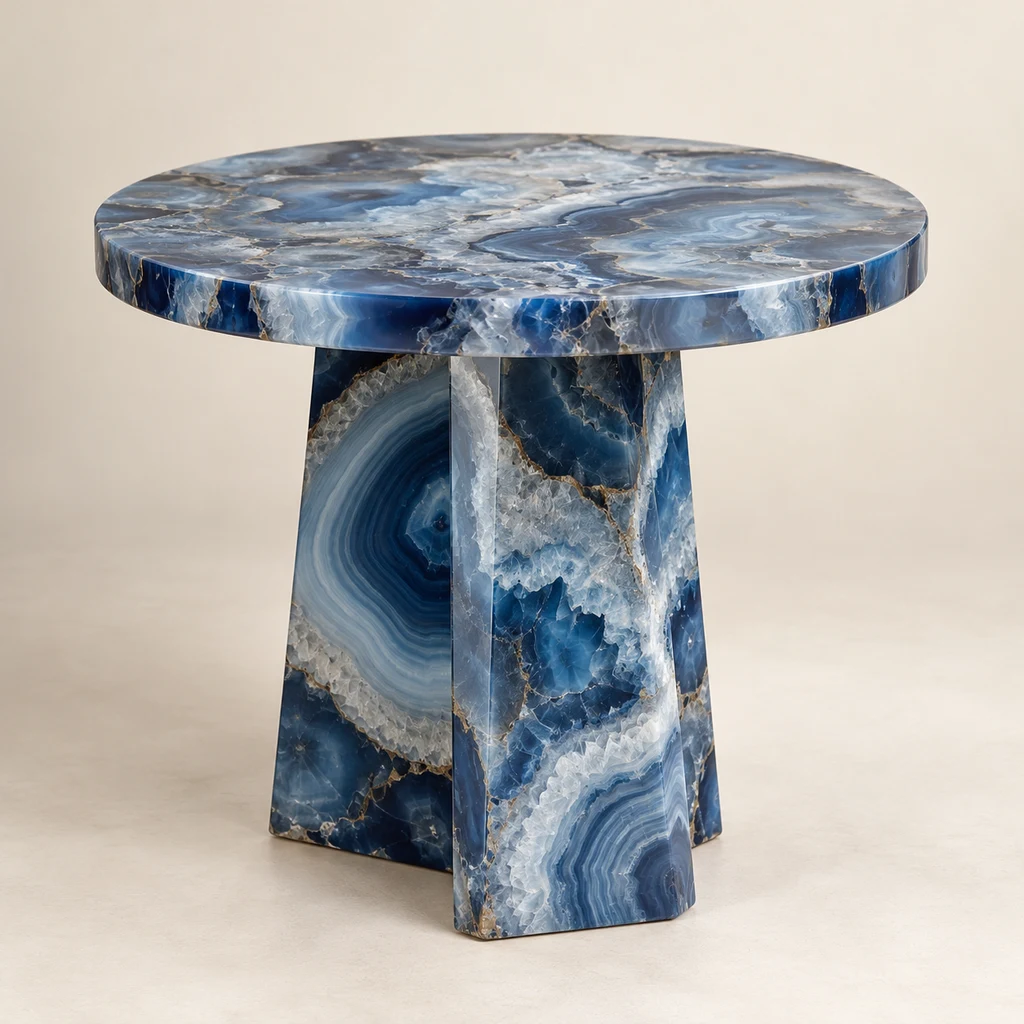 Round Side Table Blue Agate