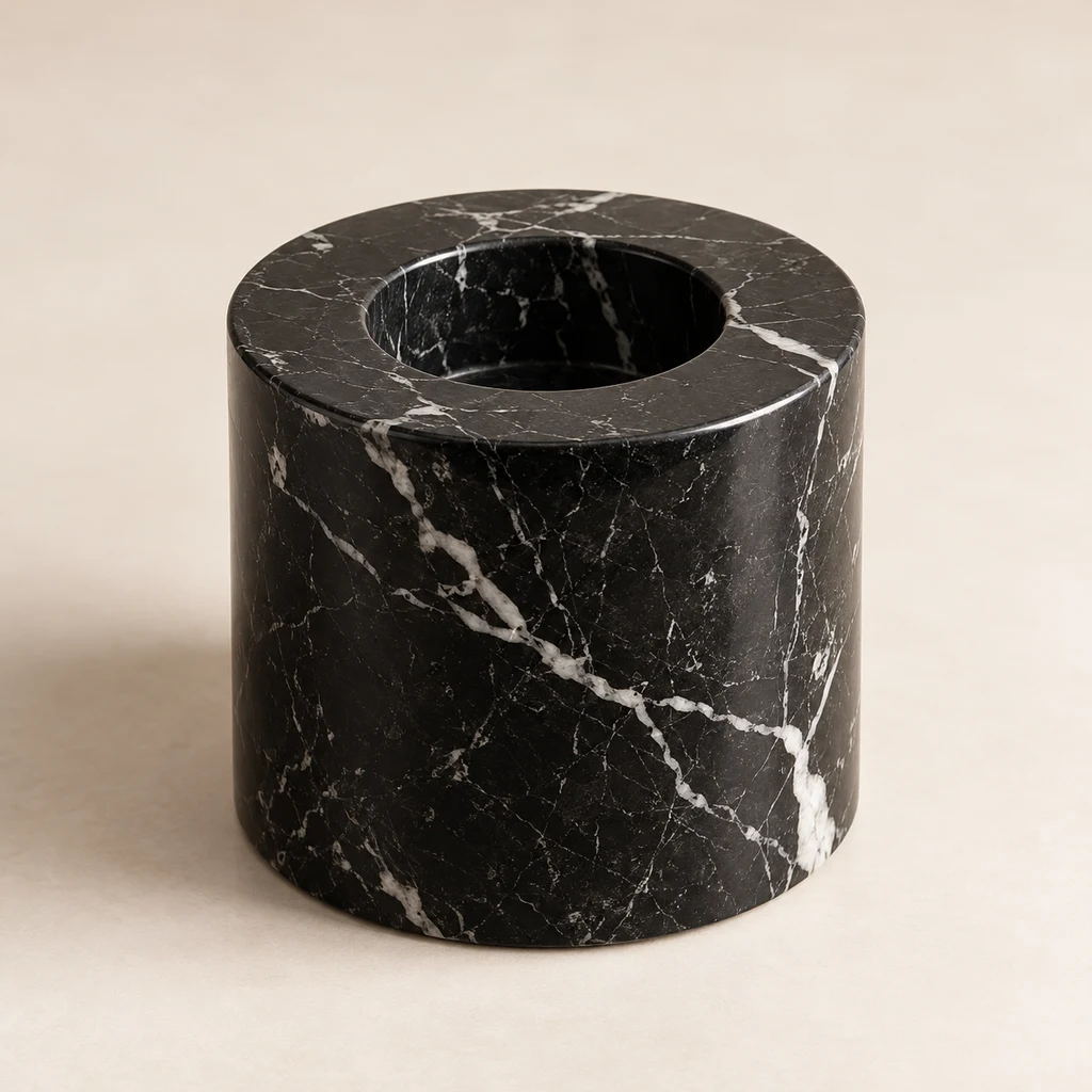 Candle Holder Nero Marquina Marble