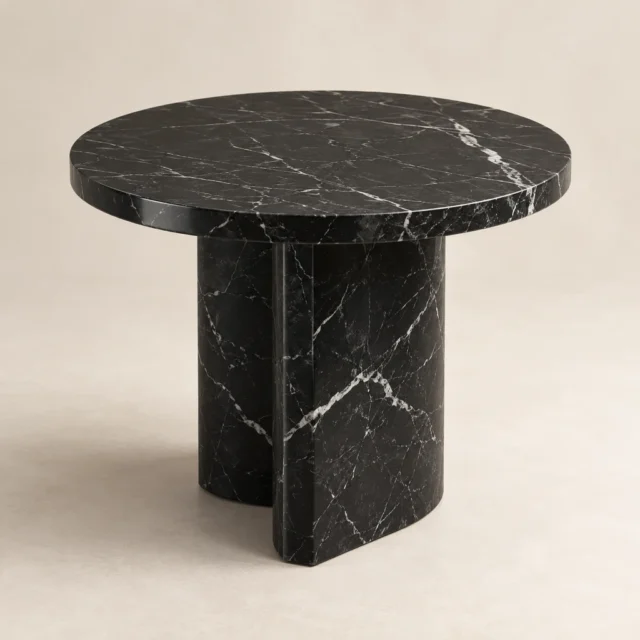 Round Side Table Nero Marquina Marble