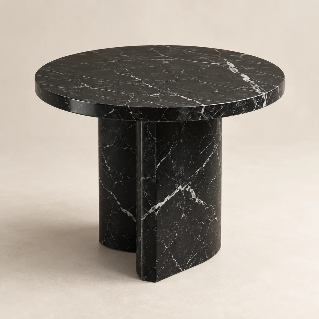 Round Side Table Nero Marquina Marble