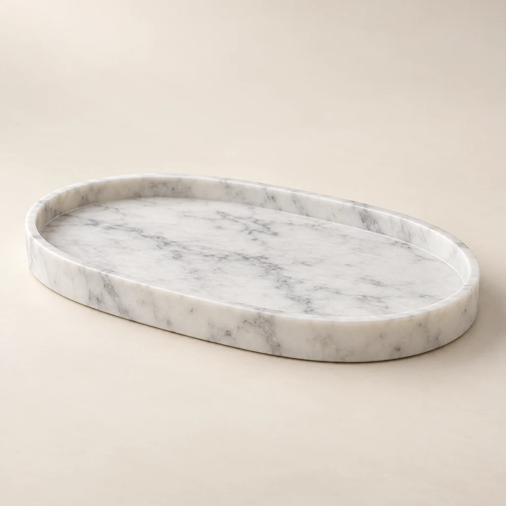 Marble Console Tray - Carrara Oval