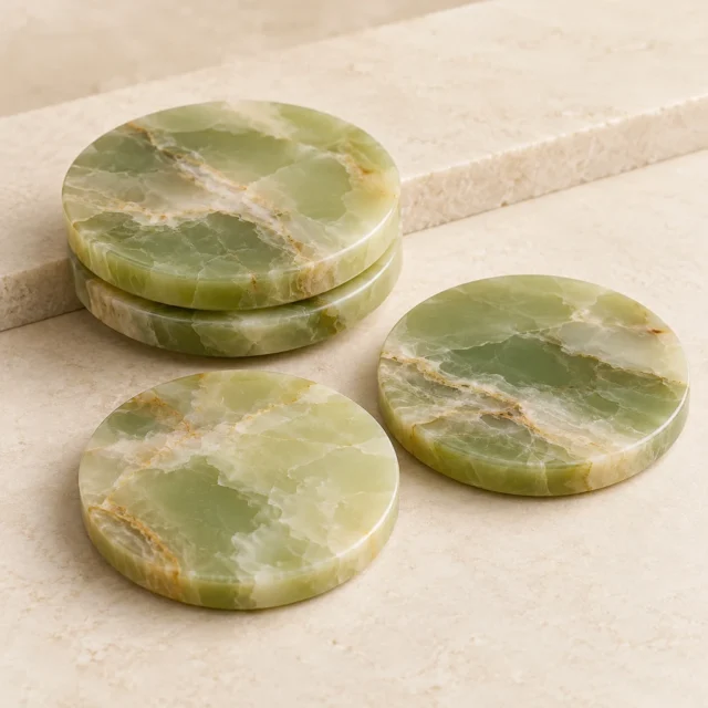 Green Stone Coaster Set - Green Onyx Round Set of 4