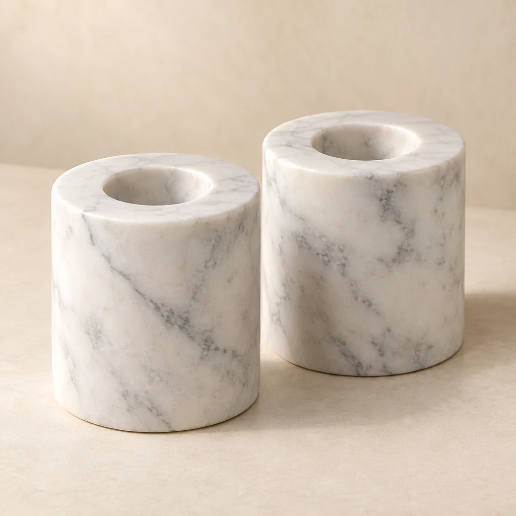 Marble Candle Holder Pair - White Marble Pair